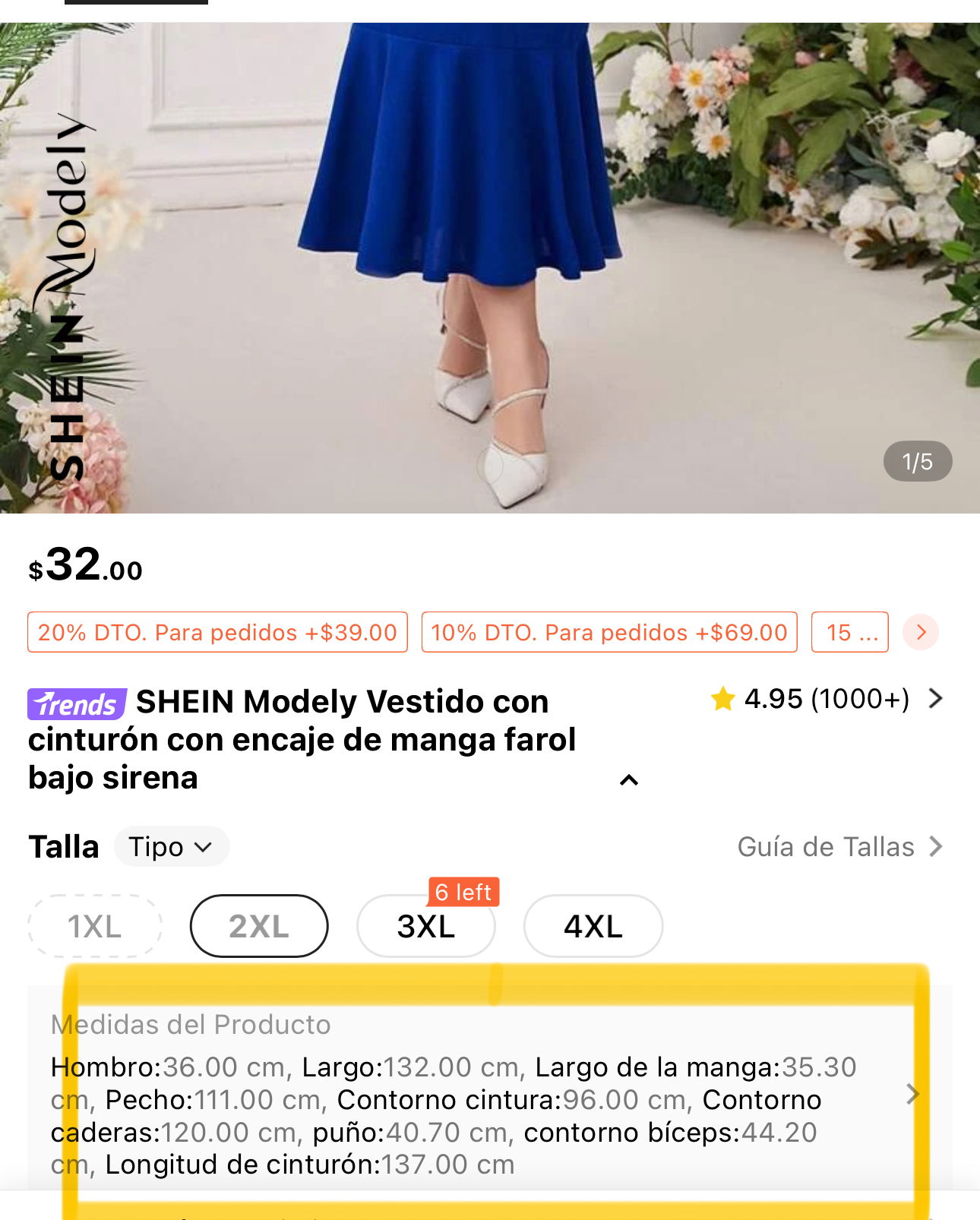 Vestido  azul real Shein talla 2XL